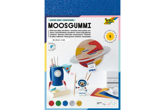 Moosgummi Glitter selbstklebend, 5 Bögen