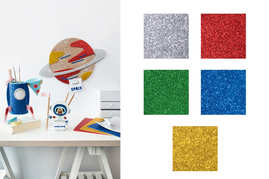 Moosgummi Glitter selbstklebend, 5 Bögen