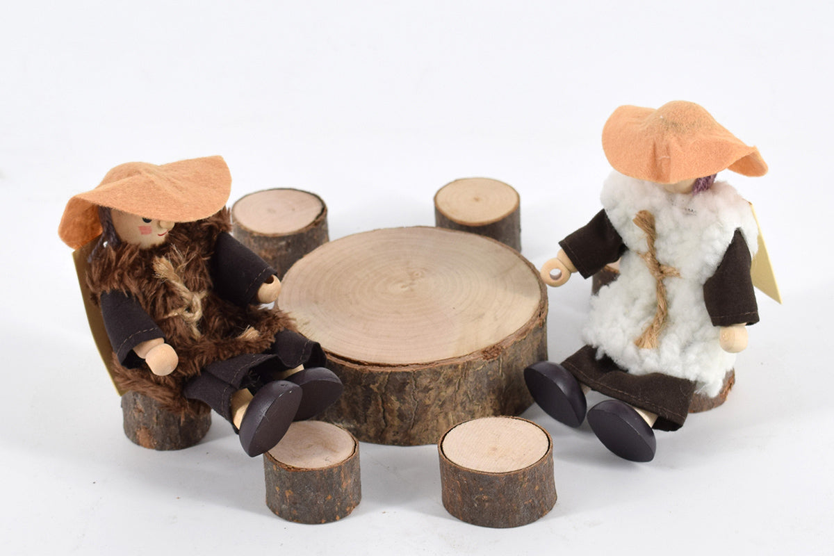 Tiny bendable doll - tree stump table