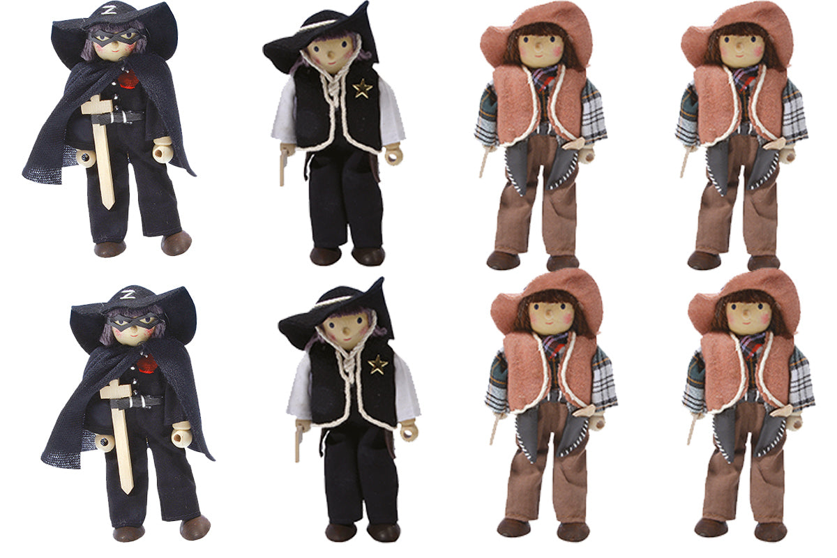 Petite poupée articulée - Cowboy - Lot de 8