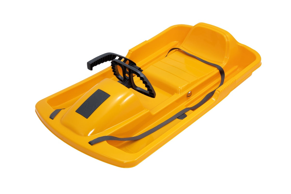 KHW Snow Fox children's sled with brake &amp; steering wheel - melon yellow