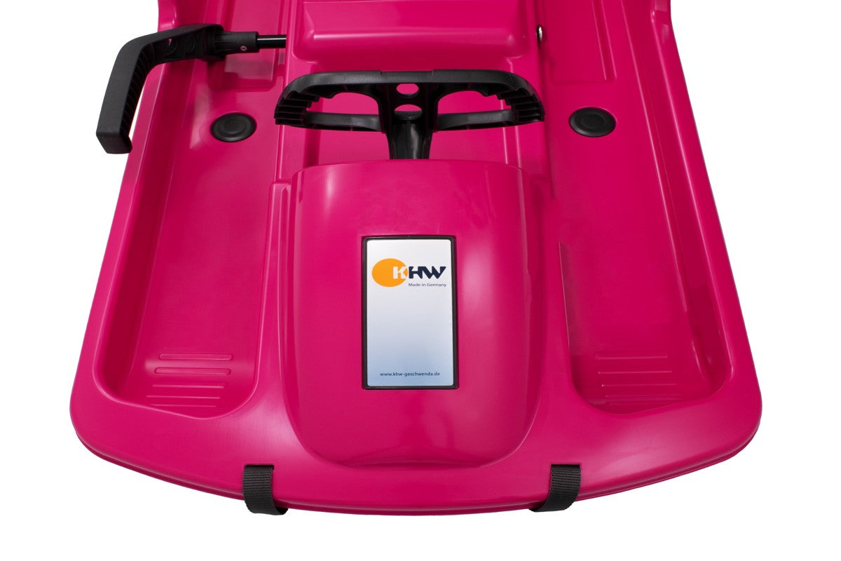 Luge KHW Snow Fox pour enfants avec frein et volant - Rose