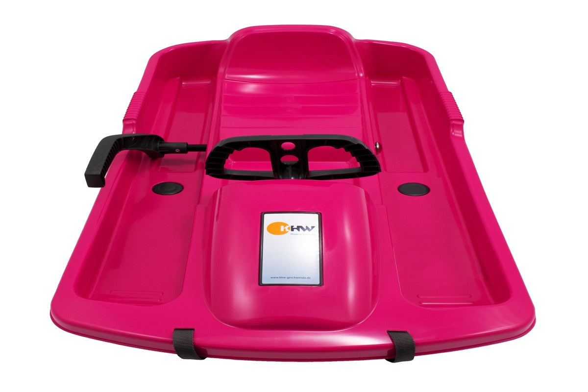 Luge KHW Snow Fox pour enfants avec frein et volant - Rose